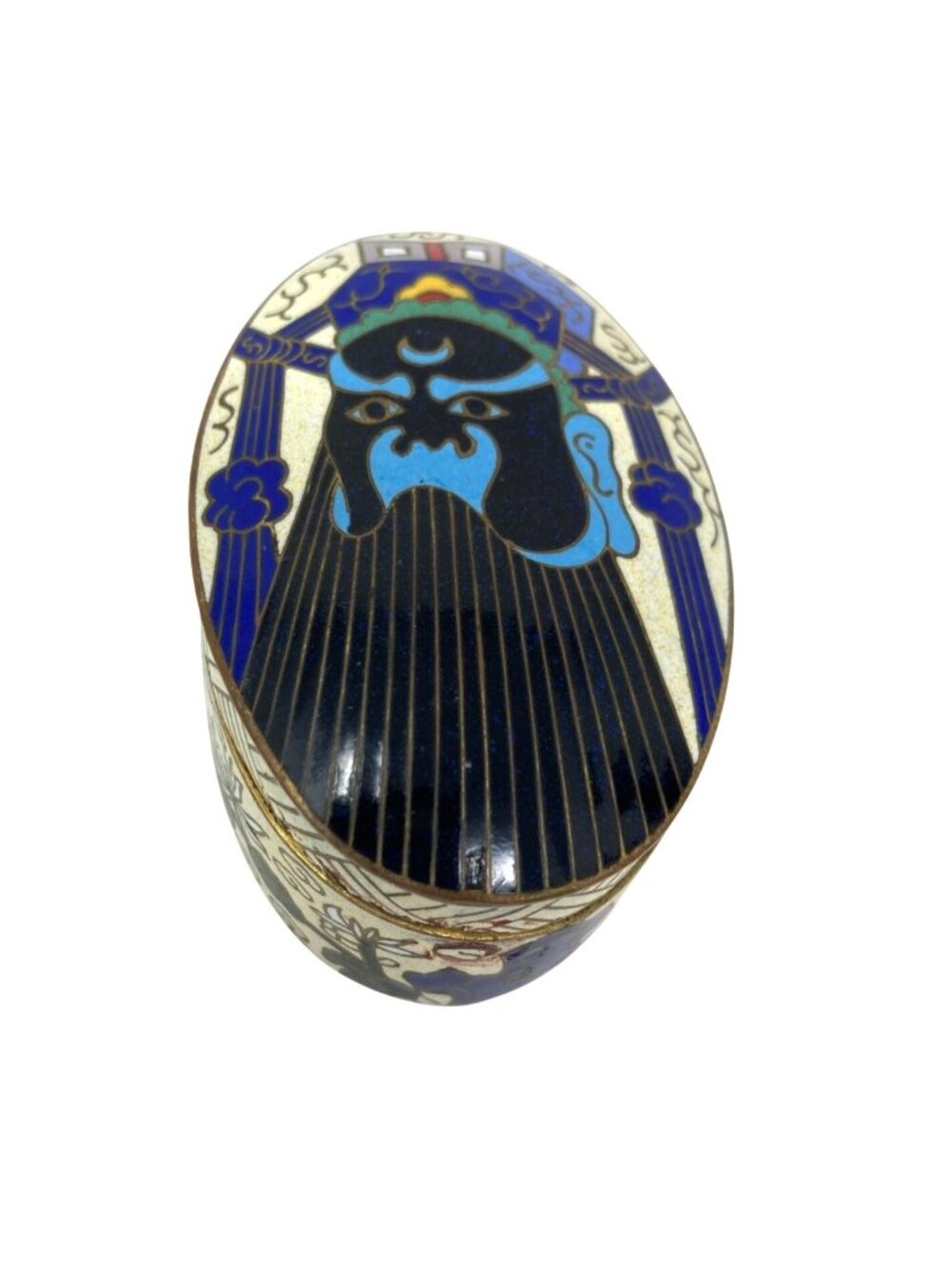 Vintage Enameled Brass Chinese Peking Opera Face Mask Trinket Box